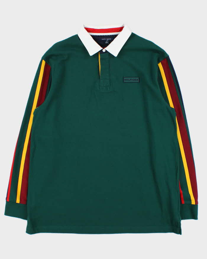 Vintage Y2K 00s Tommy Hilfiger Colour Block Striped Sleeve Rugby Shirt - XL