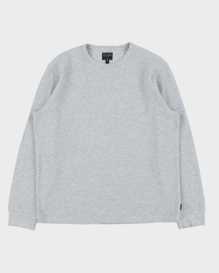 Vintage Guess Heavyweight Marl Grey Long Sleeve Waffle T-Shirt - L
