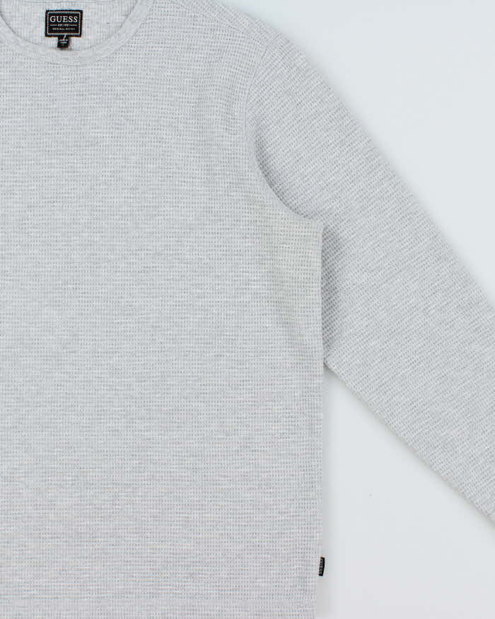 Vintage Guess Heavyweight Marl Grey Long Sleeve Waffle T-Shirt - L