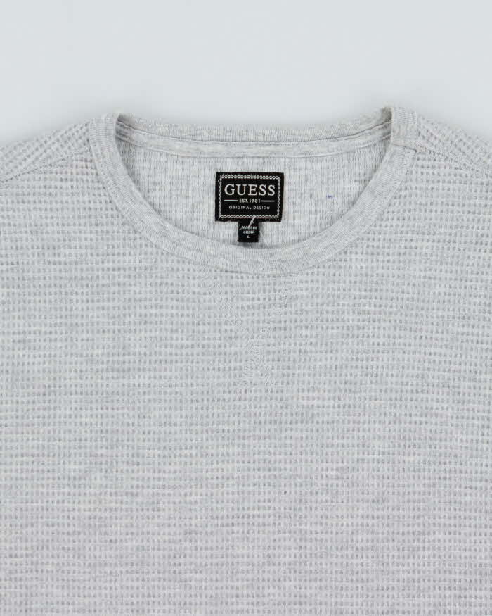 Vintage Guess Heavyweight Marl Grey Long Sleeve Waffle T-Shirt - L