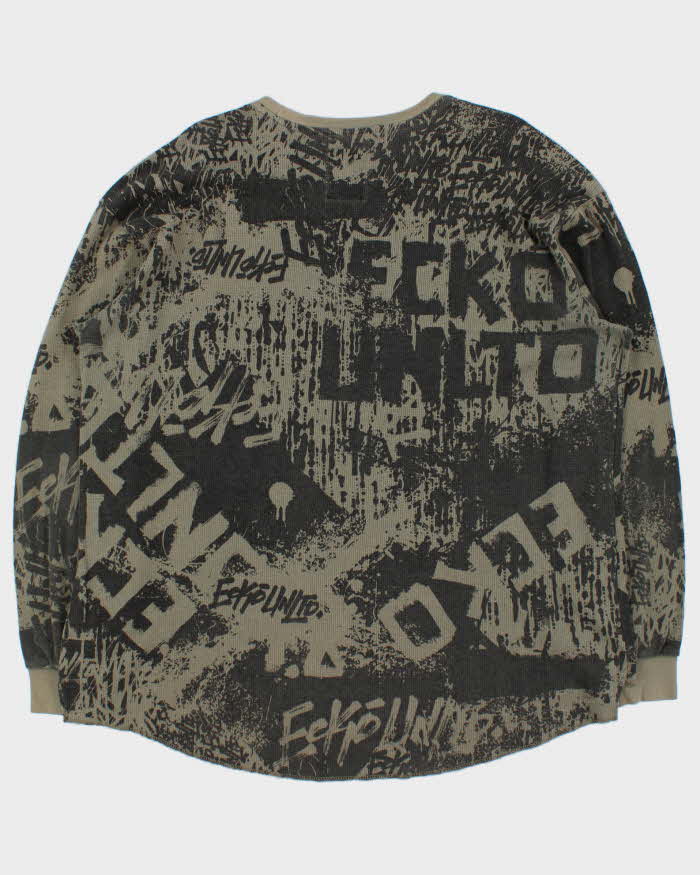 Vintage Y2K 00s Ecko UNLTD Khaki Graffiti Long Sleeve Waffle T-Shirt - XXL