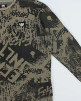 Vintage Y2K 00s Ecko UNLTD Khaki Graffiti Long Sleeve Waffle T-Shirt - XXL