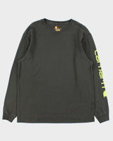 Vintage Carhartt Khaki Original Fit Crewneck Long Sleeve Logo T-Shirt - M