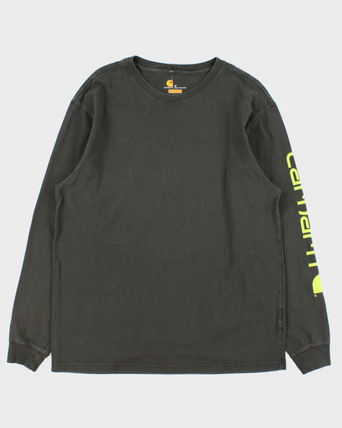 Vintage Carhartt Khaki Original Fit Crewneck Long Sleeve Logo T-Shirt - M