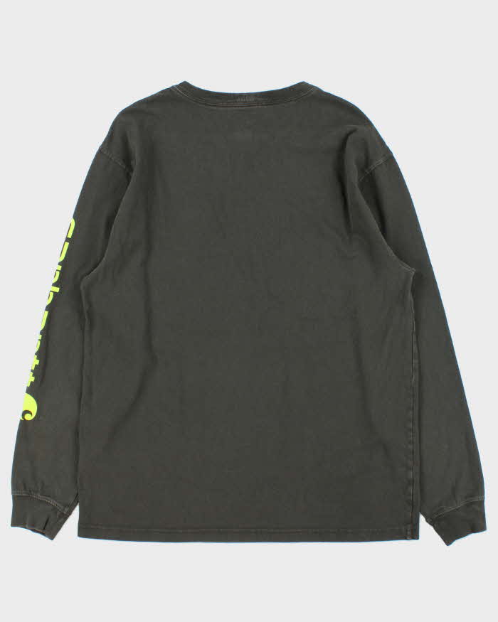 Vintage Carhartt Khaki Original Fit Crewneck Long Sleeve Logo T-Shirt - M