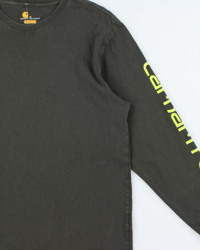 Vintage Carhartt Khaki Original Fit Crewneck Long Sleeve Logo T-Shirt - M