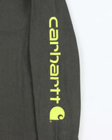 Vintage Carhartt Khaki Original Fit Crewneck Long Sleeve Logo T-Shirt - M