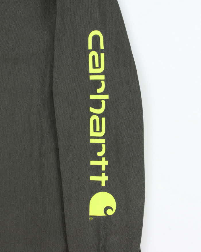 Vintage Carhartt Khaki Original Fit Crewneck Long Sleeve Logo T-Shirt - M