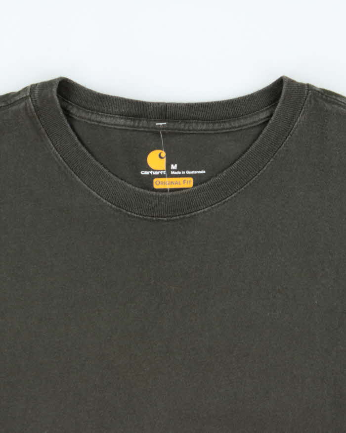 Vintage Carhartt Khaki Original Fit Crewneck Long Sleeve Logo T-Shirt - M
