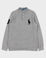 Vintage Y2K 00s Polo Ralph Lauren Grey Marl Large Pony Long Sleeve Polo Shirt - L