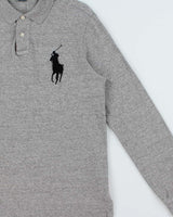 Vintage Y2K 00s Polo Ralph Lauren Grey Marl Large Pony Long Sleeve Polo Shirt - L