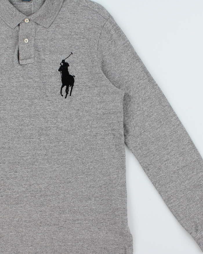 Vintage Y2K 00s Polo Ralph Lauren Grey Marl Large Pony Long Sleeve Polo Shirt - L