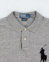 Vintage Y2K 00s Polo Ralph Lauren Grey Marl Large Pony Long Sleeve Polo Shirt - L