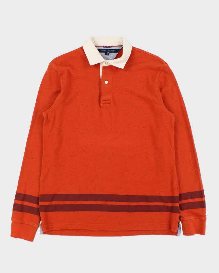 Vintage Y2K 00s Tommy Hilfiger Speckled Striped Long Sleeve Polo Shirt - M