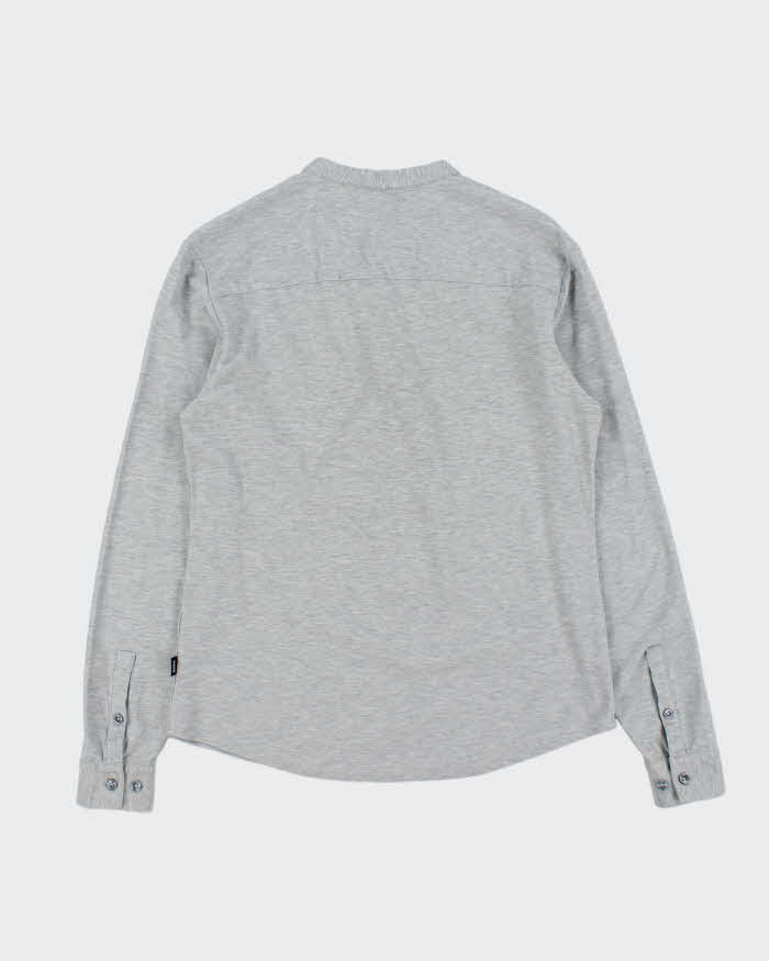 Vintage Hugo Boss Marl Grey Slim Fit Mercerised Long Sleeve Henley T-Shirt - S