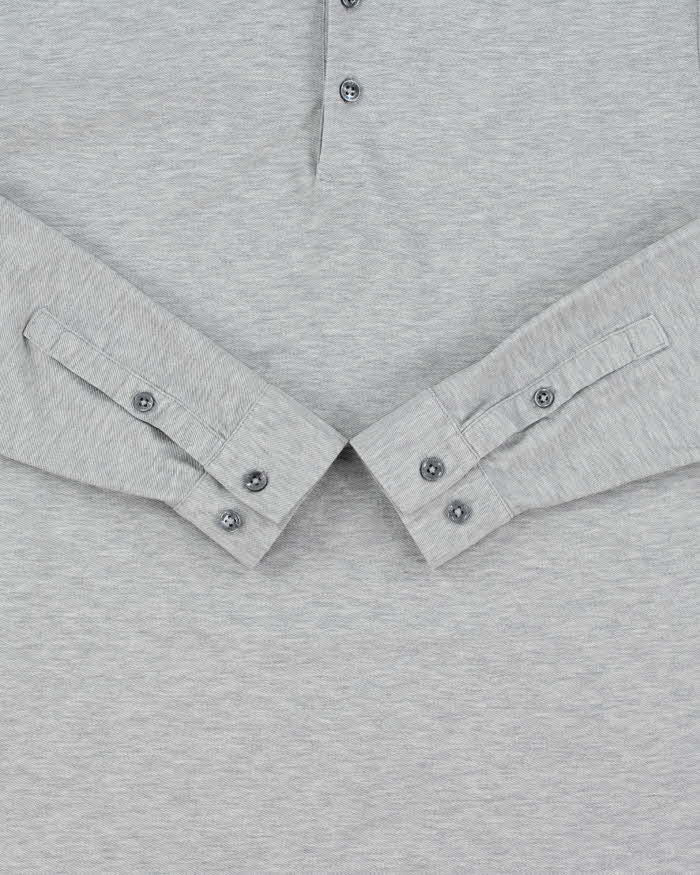 Vintage Hugo Boss Marl Grey Slim Fit Mercerised Long Sleeve Henley T-Shirt - S