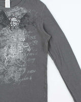 Vintage Y2K 00s Gothic Long Sleeve Waffle T-Shirt - XL