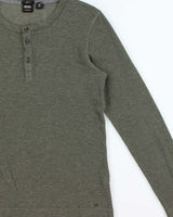 Vintage Hugo Boss Khaki Slim Fit Long Sleeve Henley Waffle T-Shirt - M