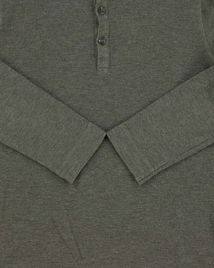 Vintage Hugo Boss Khaki Slim Fit Long Sleeve Henley Waffle T-Shirt - M