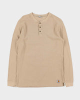 Vintage Carhartt Tan Heavyweight Long Sleeve Henley Waffle T-Shirt - M