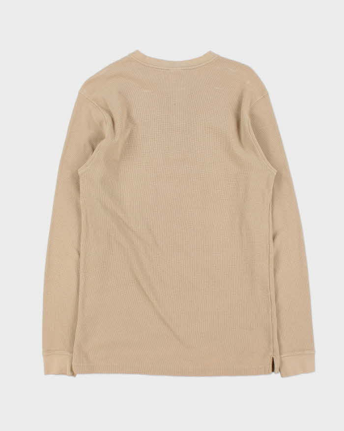 Vintage Carhartt Tan Heavyweight Long Sleeve Henley Waffle T-Shirt - M