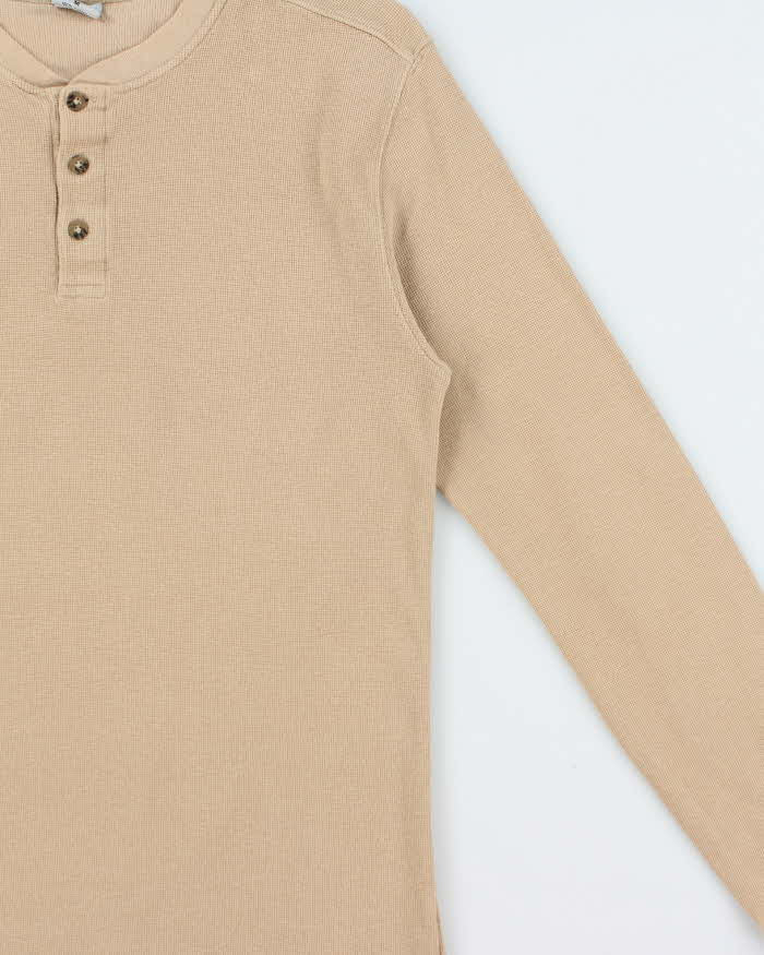 Vintage Carhartt Tan Heavyweight Long Sleeve Henley Waffle T-Shirt - M