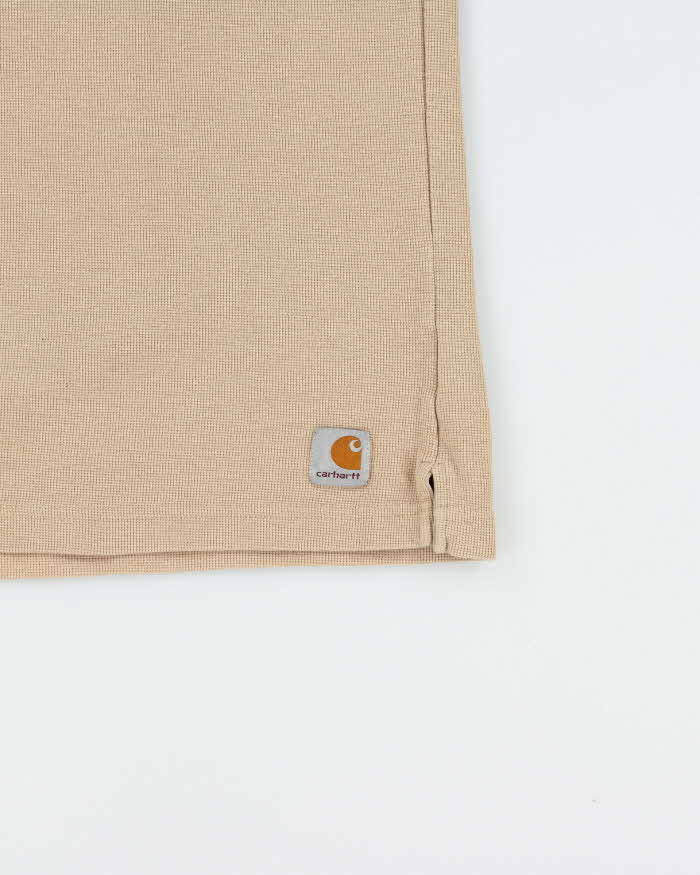 Vintage Carhartt Tan Heavyweight Long Sleeve Henley Waffle T-Shirt - M