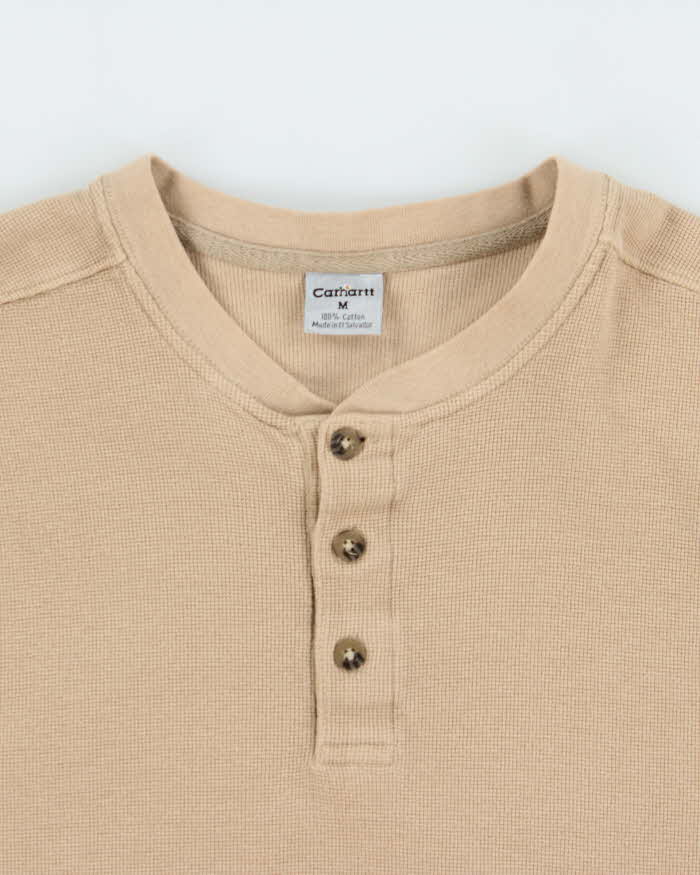 Vintage Carhartt Tan Heavyweight Long Sleeve Henley Waffle T-Shirt - M