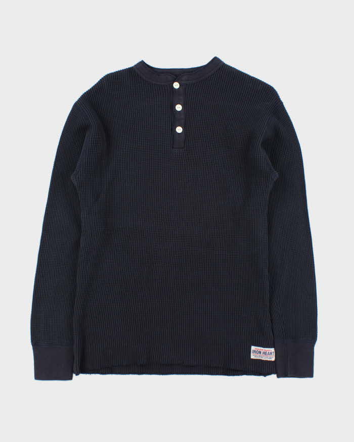 Vintage Iron Heart Japan IHTL-1213 Heavyweight Thermal Long Sleeve Henley Waffle T-Shirt - XL