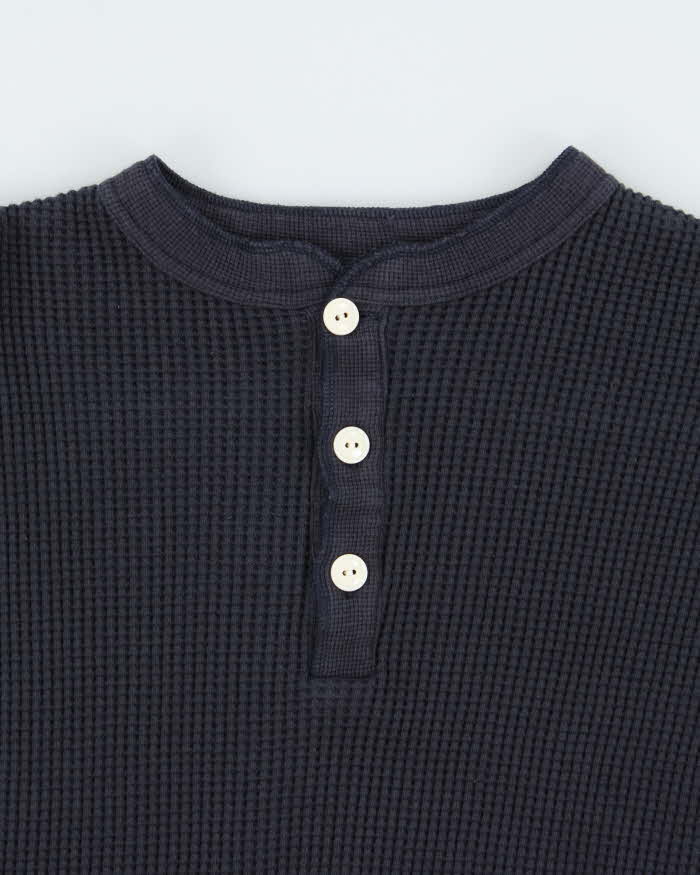 Vintage Iron Heart Japan IHTL-1213 Heavyweight Thermal Long Sleeve Henley Waffle T-Shirt - XL