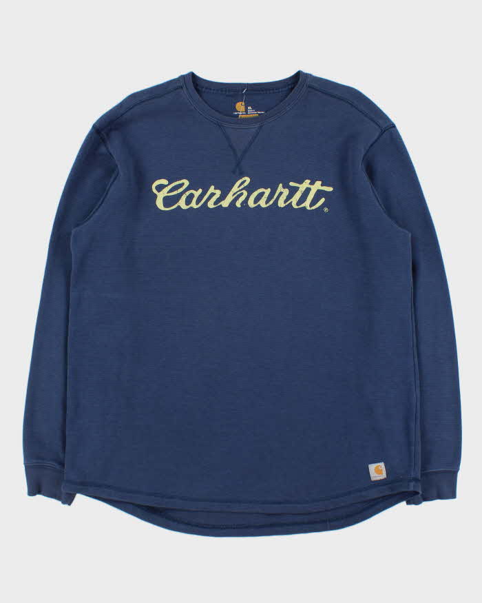 Vintage Carhartt Heavyweight Script Long Sleeve Waffle T-Shirt - XL