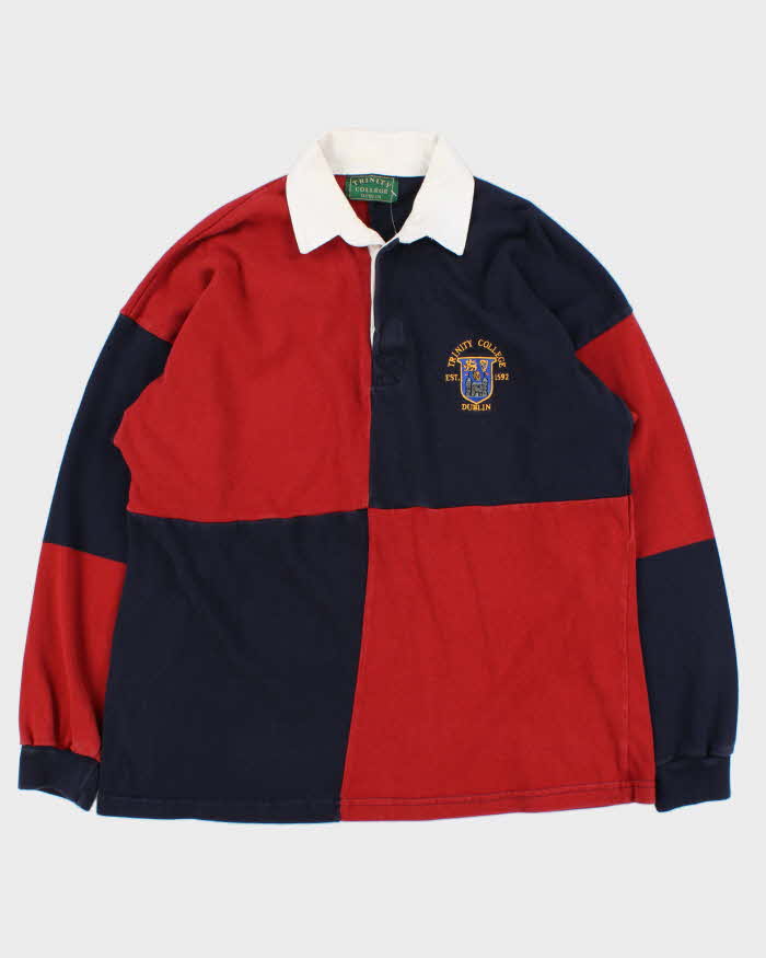 Vintage 1990s Trinity College Dublin Made In Ireland Colour Block Long Sleeve Rugby Shirt - M