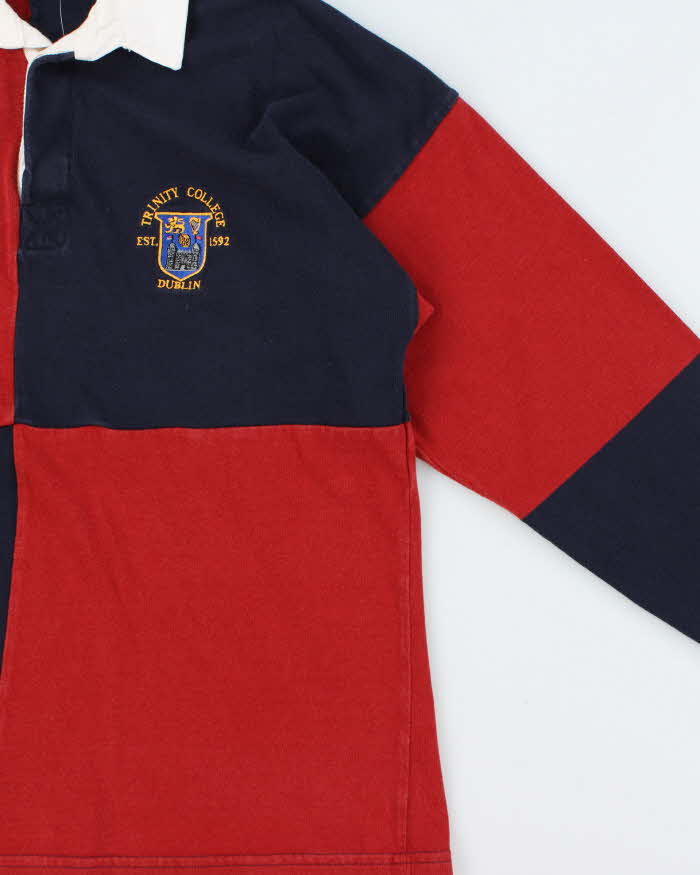 Vintage 1990s Trinity College Dublin Made In Ireland Colour Block Long Sleeve Rugby Shirt - M