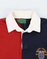Vintage 1990s Trinity College Dublin Made In Ireland Colour Block Long Sleeve Rugby Shirt - M