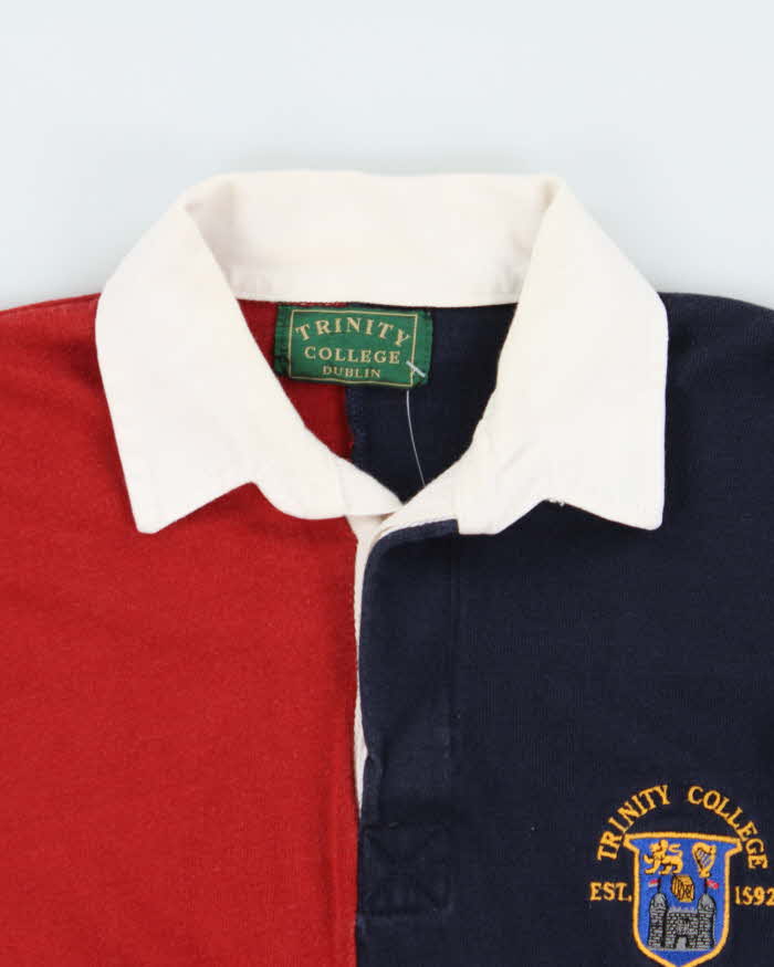 Vintage 1990s Trinity College Dublin Made In Ireland Colour Block Long Sleeve Rugby Shirt - M