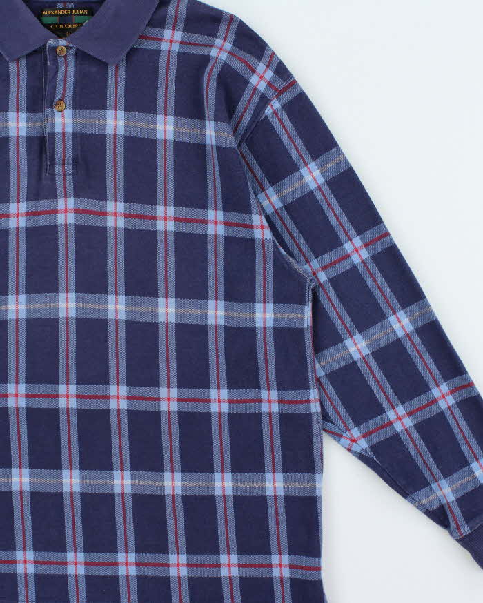 Vintage 1990s Colours By Alexander Julian Heavyweight Tartan Long Sleeve Polo Shirt - L