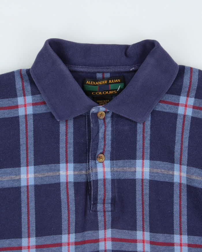 Vintage 1990s Colours By Alexander Julian Heavyweight Tartan Long Sleeve Polo Shirt - L