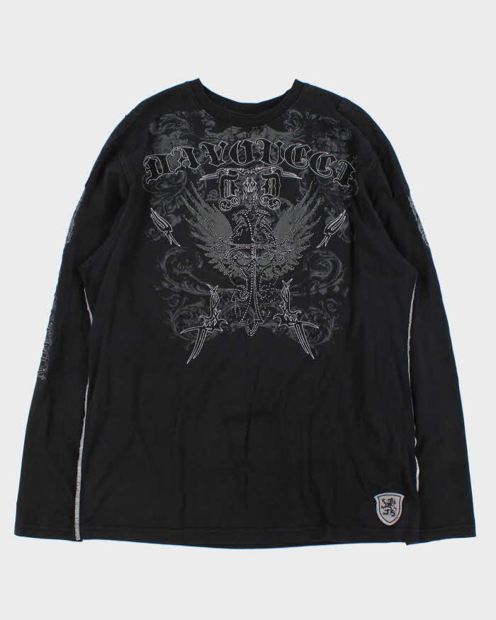 Vintage Y2K 00s Davoucci Gothic Contrast Stitch Heavyweight Embroidered Long Sleeve T-Shirt - XL