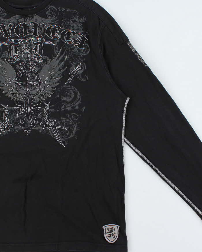Vintage Y2K 00s Davoucci Gothic Contrast Stitch Heavyweight Embroidered Long Sleeve T-Shirt - XL