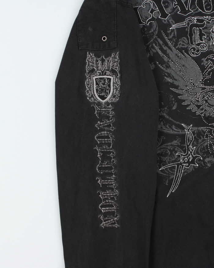 Vintage Y2K 00s Davoucci Gothic Contrast Stitch Heavyweight Embroidered Long Sleeve T-Shirt - XL