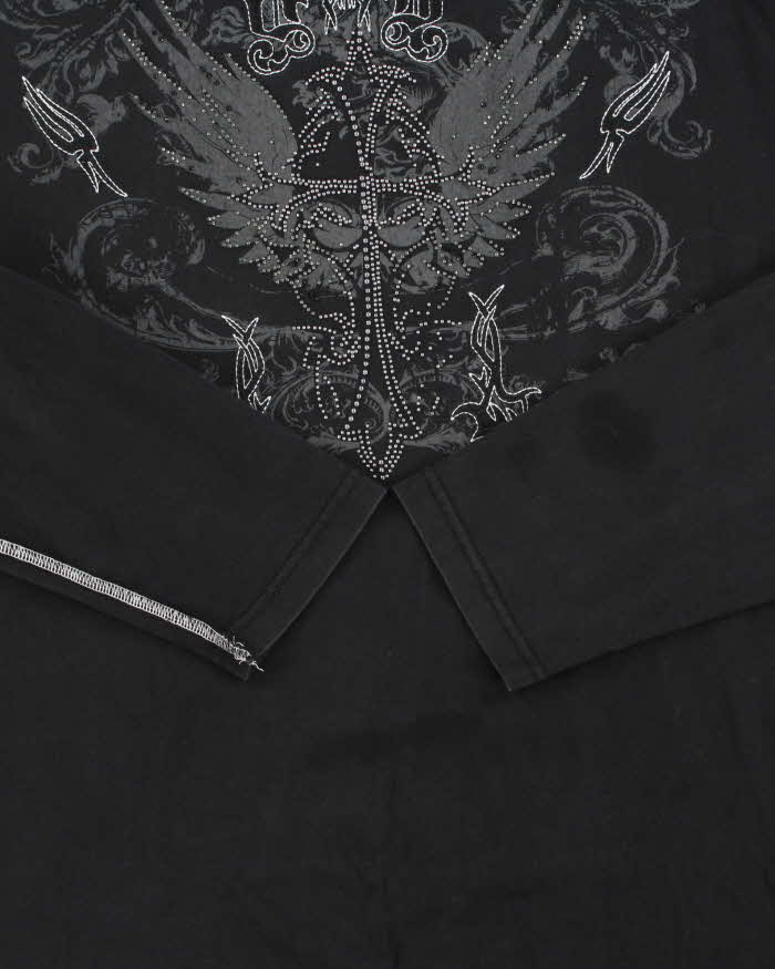 Vintage Y2K 00s Davoucci Gothic Contrast Stitch Heavyweight Embroidered Long Sleeve T-Shirt - XL