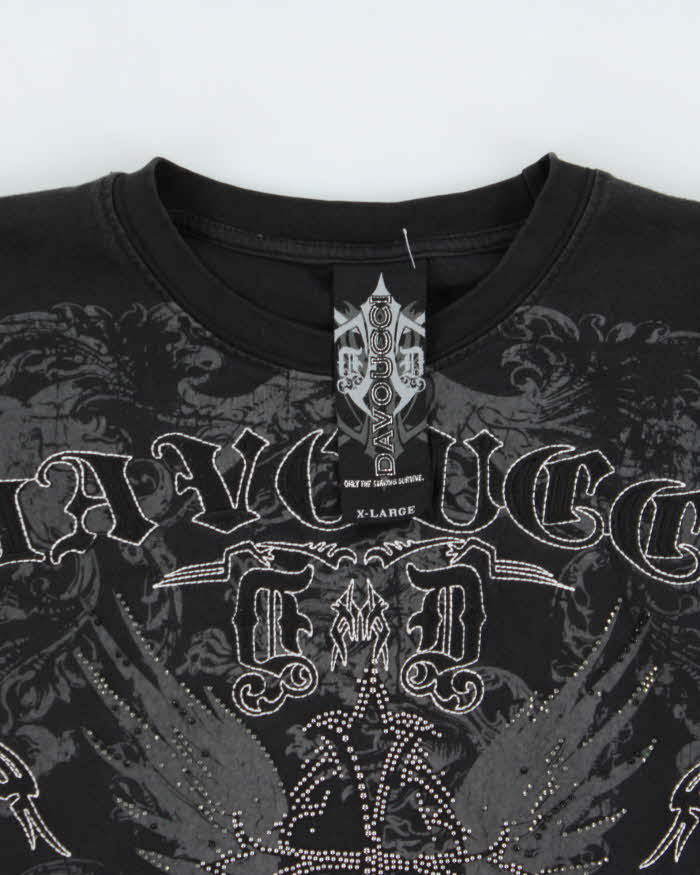 Vintage Y2K 00s Davoucci Gothic Contrast Stitch Heavyweight Embroidered Long Sleeve T-Shirt - XL
