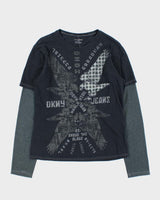 Vintage Y2K 00s DKNY Jeans Double Layer Graphic Long Sleeve T-Shirt - M