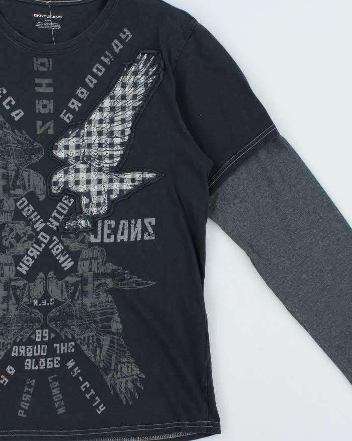 Vintage Y2K 00s DKNY Jeans Double Layer Graphic Long Sleeve T-Shirt - M