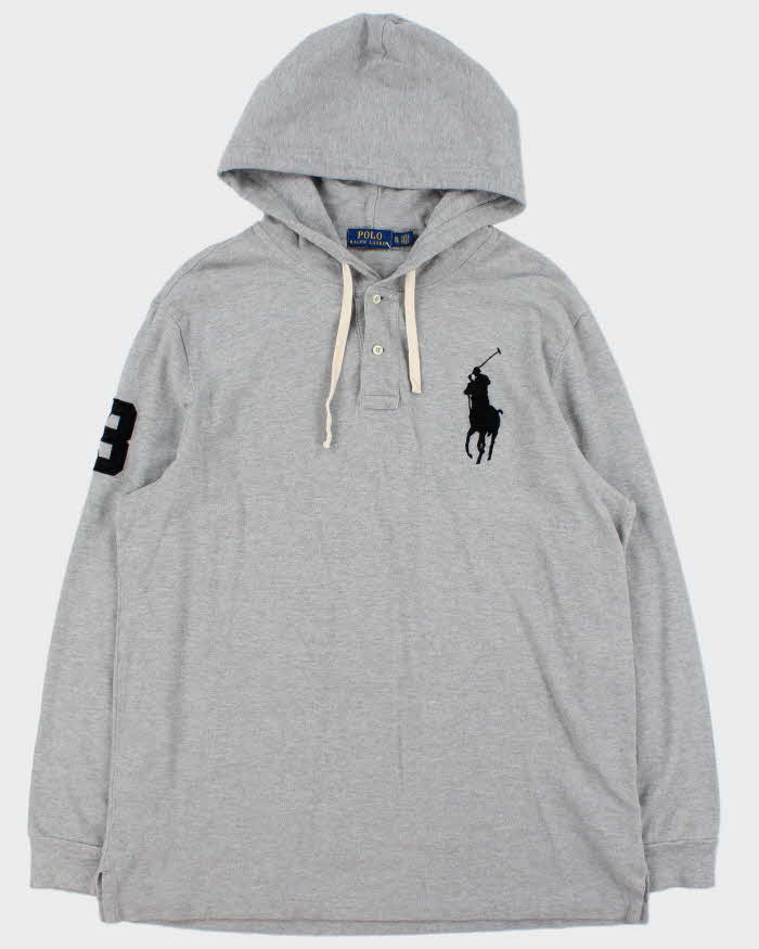 Vintage Polo Ralph Lauren Large Pony Long Sleeve Hooded Polo Shirt - XL