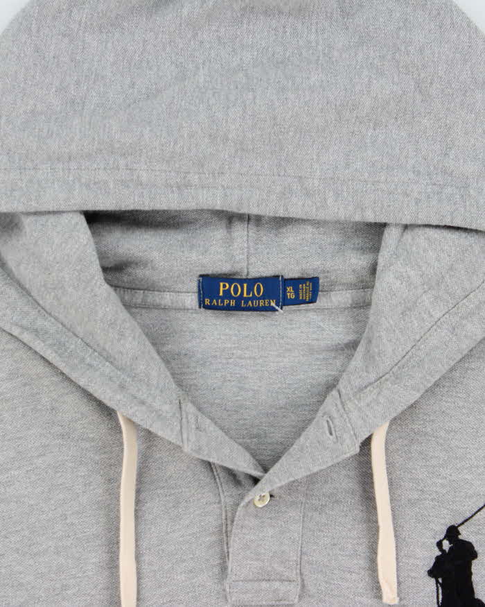 Vintage Polo Ralph Lauren Large Pony Long Sleeve Hooded Polo Shirt - XL