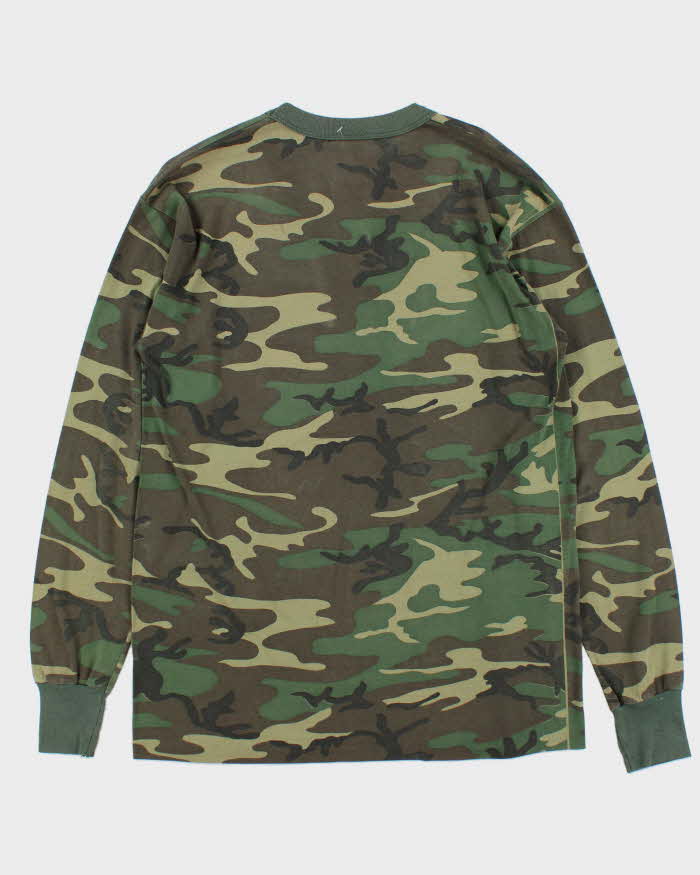 Vintage 1990s Camouflage Made In USA Woodland Camo Long Sleeve Crewneck T-Shirt - XL