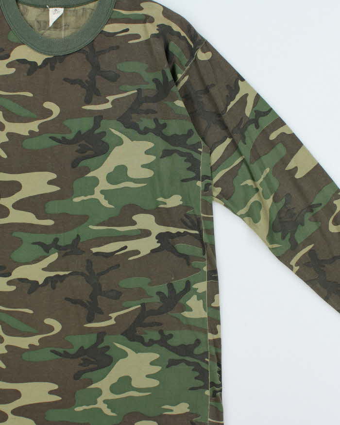 Vintage 1990s Camouflage Made In USA Woodland Camo Long Sleeve Crewneck T-Shirt - XL