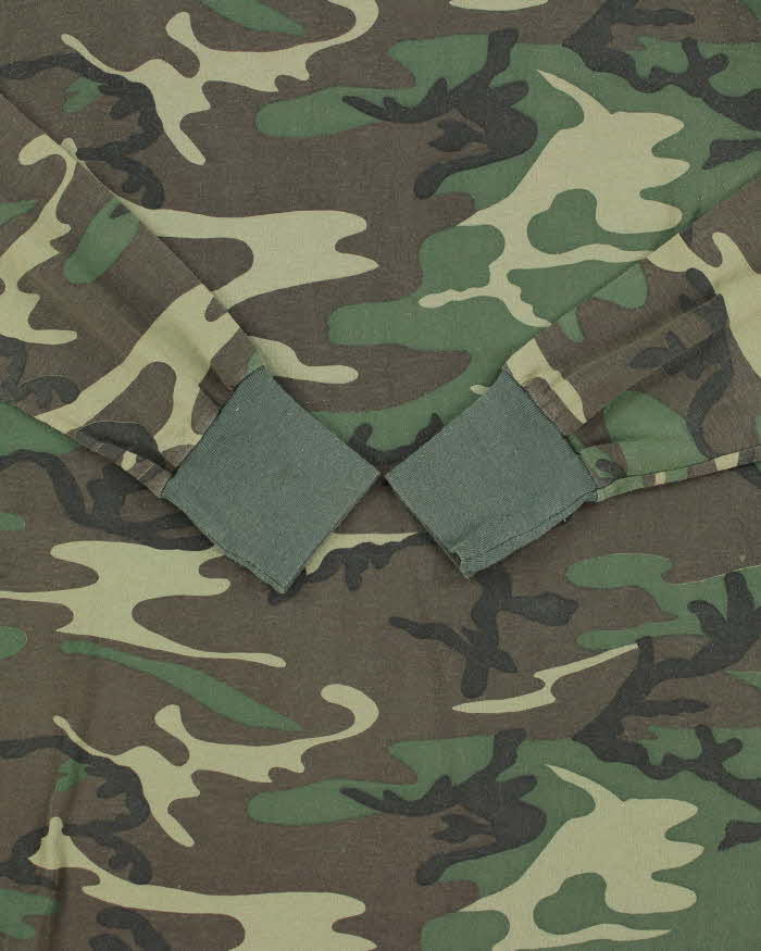 Vintage 1990s Camouflage Made In USA Woodland Camo Long Sleeve Crewneck T-Shirt - XL