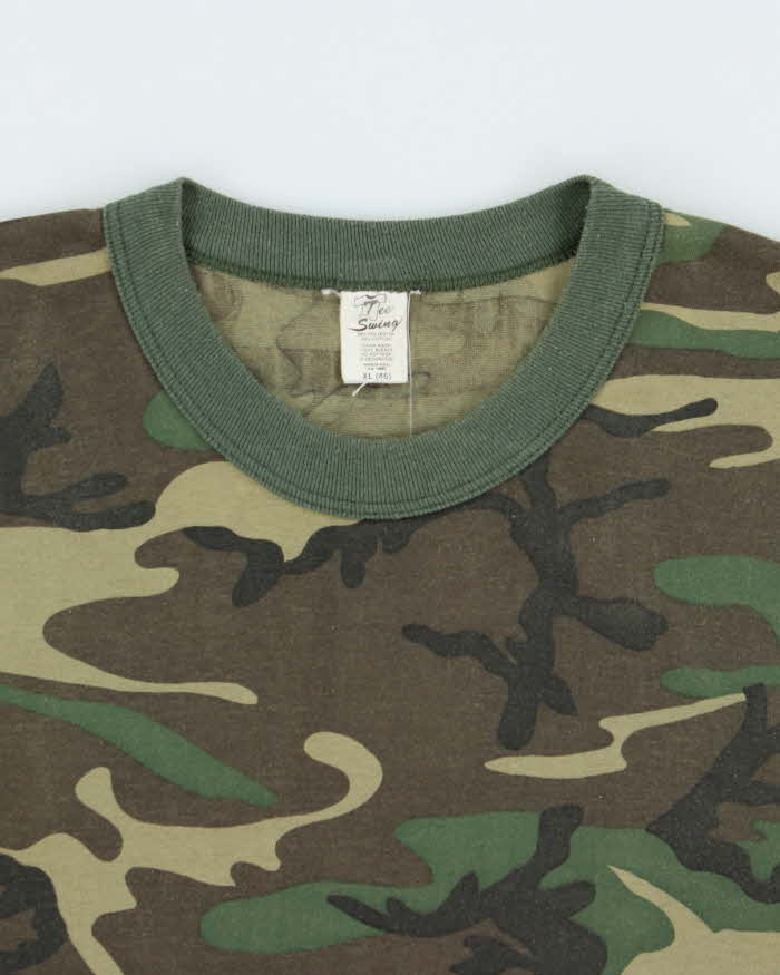 Vintage 1990s Camouflage Made In USA Woodland Camo Long Sleeve Crewneck T-Shirt - XL